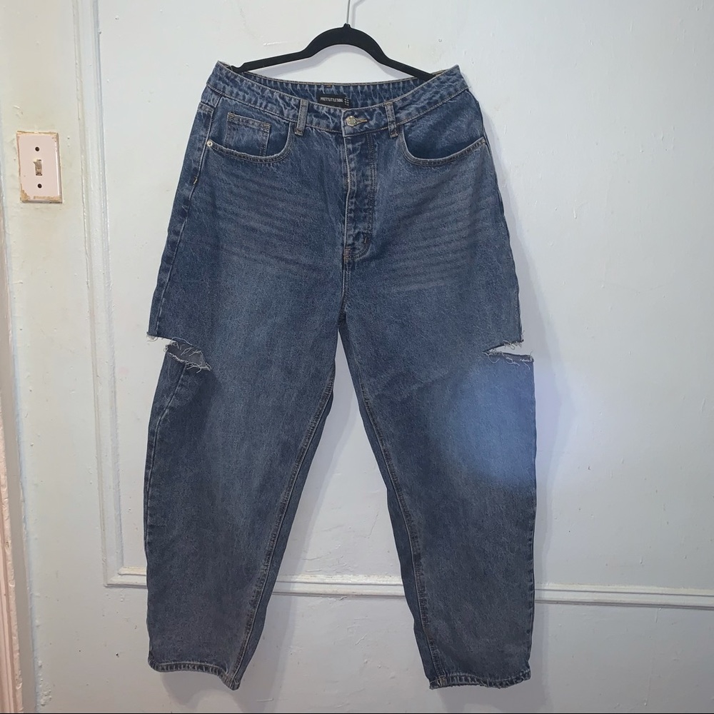 Mid Wash Thigh Split Baggy Boyfriend Jeans - Picture 14 of 16